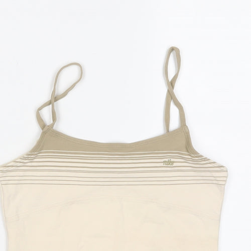 Nike Womens Beige Striped Cotton Cropped Tank Size S Scoop Neck - Logo, Embroidered