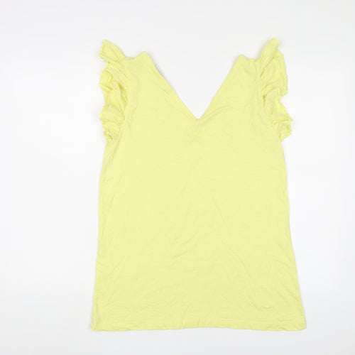 Mama-licious Womens Yellow Cotton Basic T-Shirt Size L V-Neck - Frill
