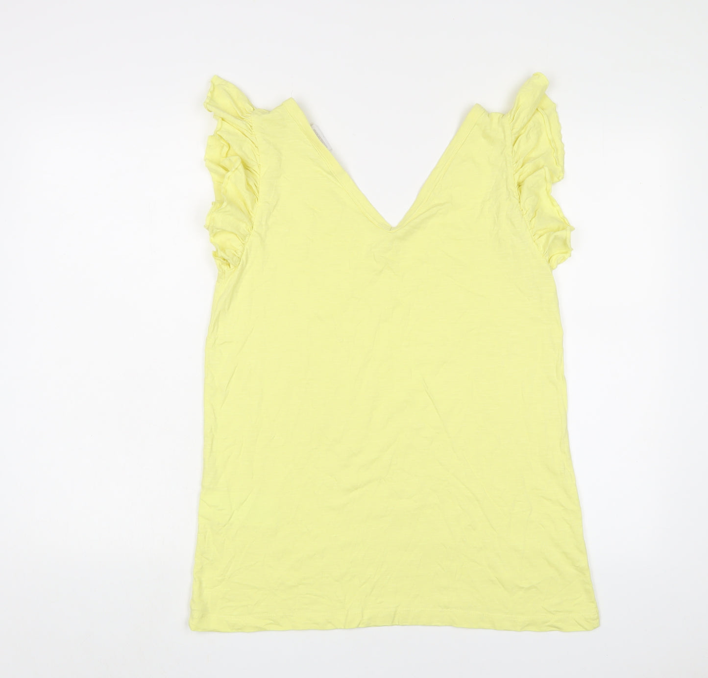 Mama-licious Womens Yellow Cotton Basic T-Shirt Size L V-Neck - Frill