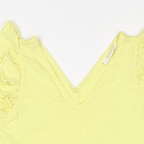 Mama-licious Womens Yellow Cotton Basic T-Shirt Size L V-Neck - Frill
