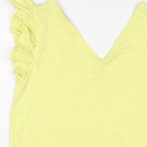 Mama-licious Womens Yellow Cotton Basic T-Shirt Size L V-Neck - Frill