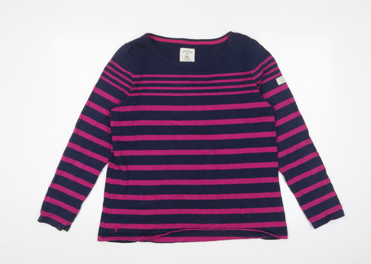 Joules Womens Purple Striped Cotton Basic T-Shirt Size 16 Boat Neck - Logo, Embroidered