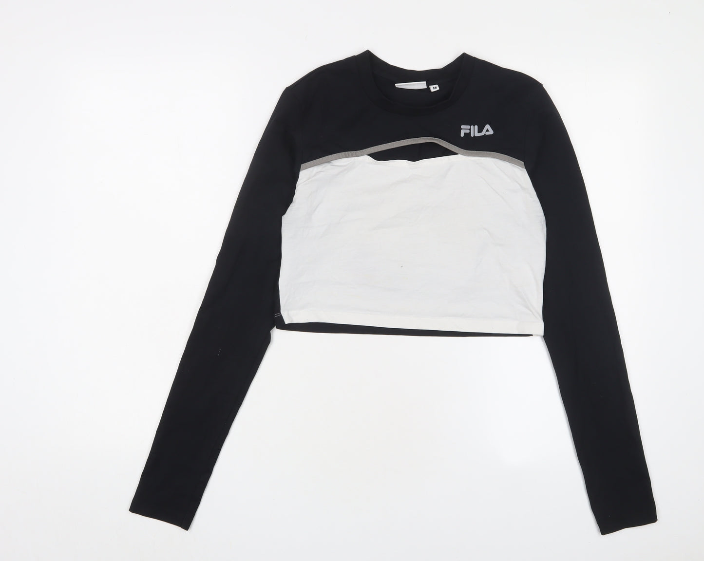 FILA Womens Black Cotton Cropped T-Shirt Size M Crew Neck - Logo