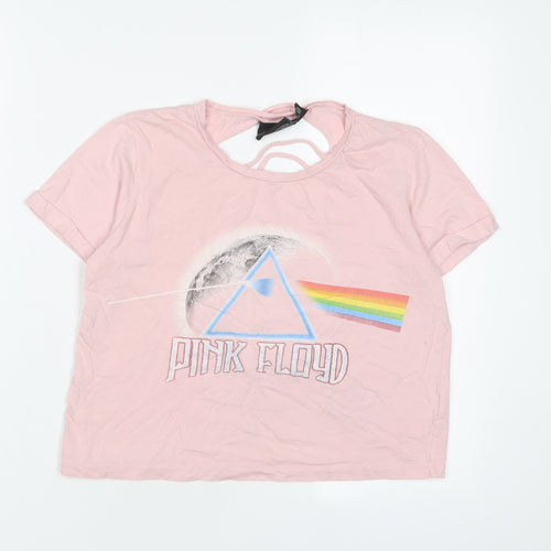 Pink Floyd Womens Pink Cotton Cropped T-Shirt Size 8 Crew Neck