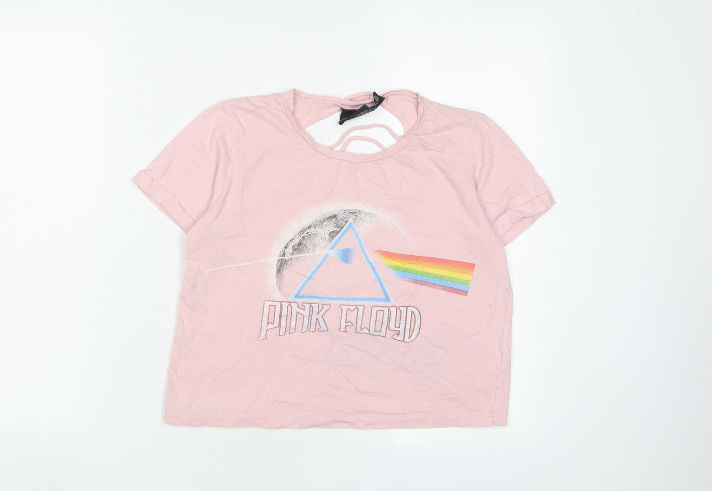 Pink Floyd Womens Pink Cotton Cropped T-Shirt Size 8 Crew Neck