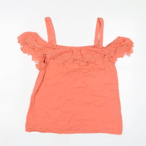 Oasis Womens Pink Cotton Basic Tank Size 12 Square Neck - Embroidered
