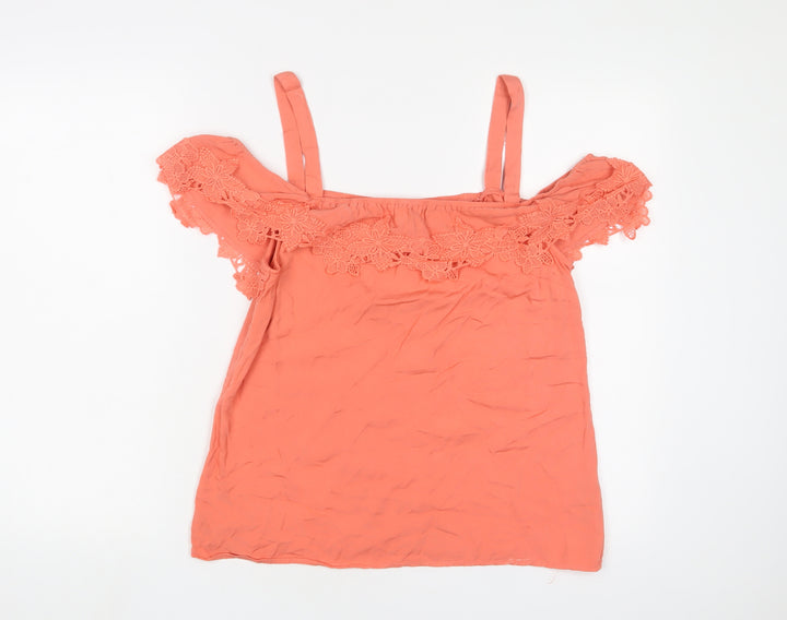Oasis Womens Pink Cotton Basic Tank Size 12 Square Neck - Embroidered