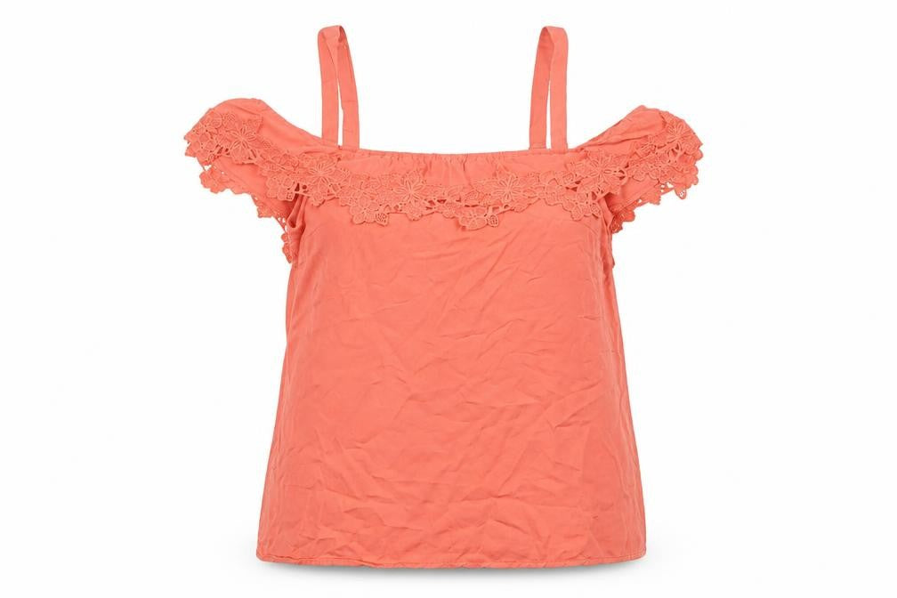 Front view of Oasis women’s pink cotton basic tank, size UK 12, square neck - embroidered