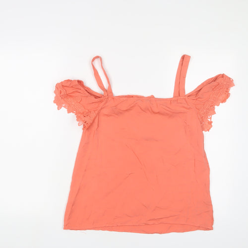 Oasis Womens Pink Cotton Basic Tank Size 12 Square Neck - Embroidered