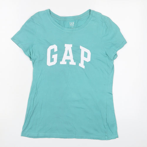 Gap Womens Blue Cotton Basic T-Shirt Size S Crew Neck - Logo