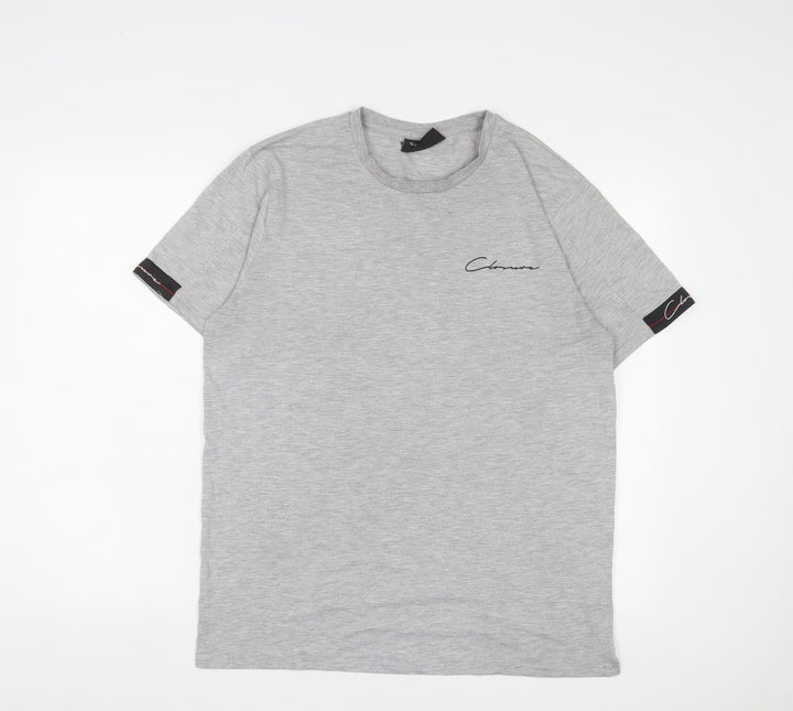 Closure Mens Grey Cotton T-Shirt Size L Crew Neck - Logo