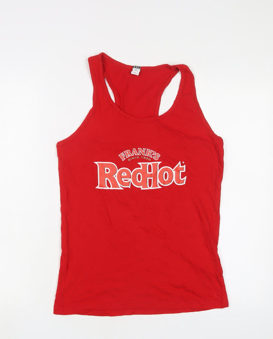 Franks's RedHot Womens Red Cotton Basic Tank Size L Scoop Neck