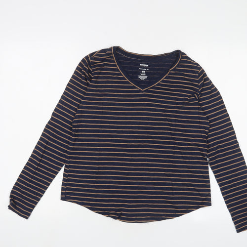 Sonoma Womens Blue Striped Cotton Basic T-Shirt Size S V-Neck
