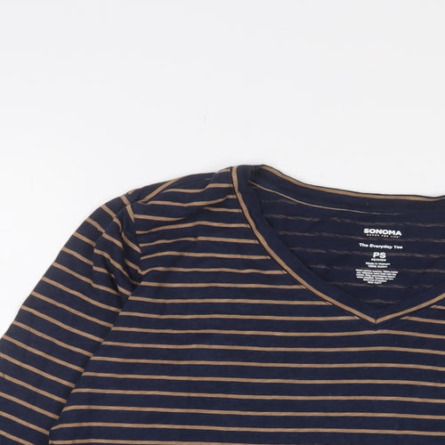 Sonoma Womens Blue Striped Cotton Basic T-Shirt Size S V-Neck