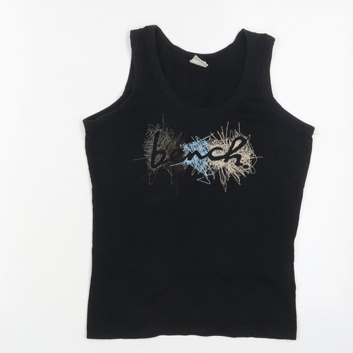 Bench Womens Black Cotton Basic Tank Size S Scoop Neck - Embroidered, Logo