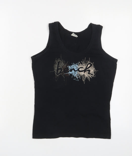 Bench Womens Black Cotton Basic Tank Size S Scoop Neck - Embroidered, Logo