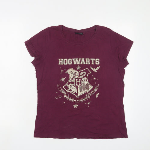 Harry Potter Womens Purple Cotton Basic T-Shirt Size 8 Crew Neck - Hogwarts