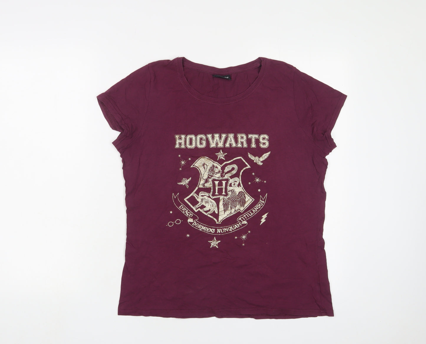 Harry Potter Womens Purple Cotton Basic T-Shirt Size 8 Crew Neck - Hogwarts