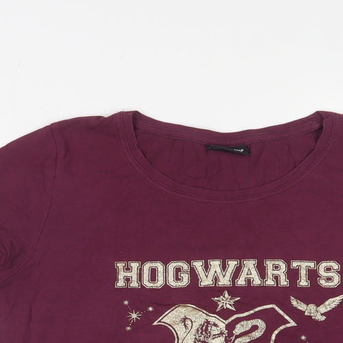 Harry Potter Womens Purple Cotton Basic T-Shirt Size 8 Crew Neck - Hogwarts