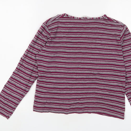 EWM Womens Purple Striped Cotton Basic T-Shirt Size 14 V-Neck