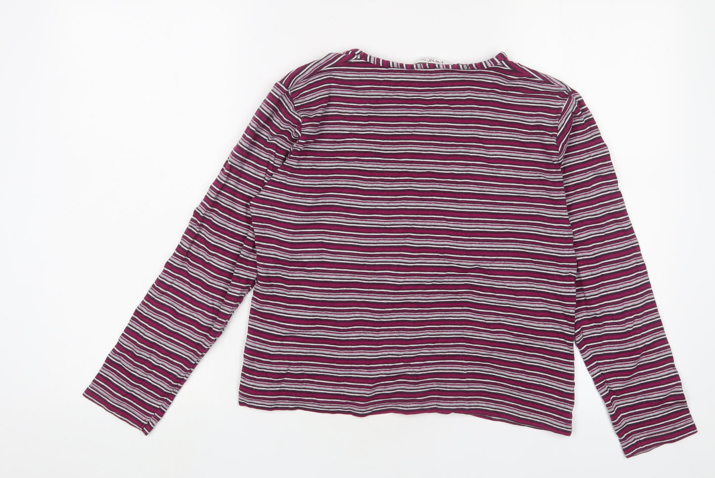 EWM Womens Purple Striped Cotton Basic T-Shirt Size 14 V-Neck