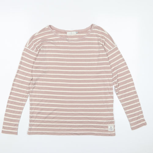 Henri Lloyd Womens Pink Striped Lyocell Basic T-Shirt Size M Boat Neck - Logo, Embroidered