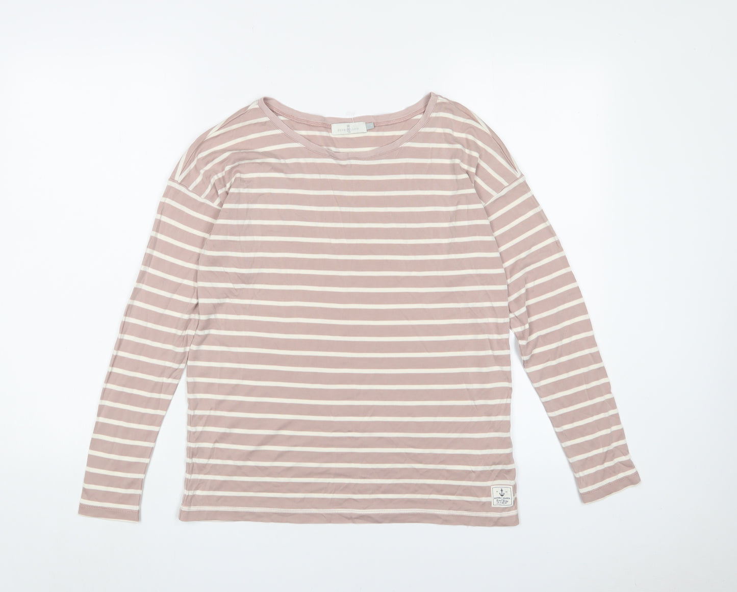 Henri Lloyd Womens Pink Striped Lyocell Basic T-Shirt Size M Boat Neck - Logo, Embroidered