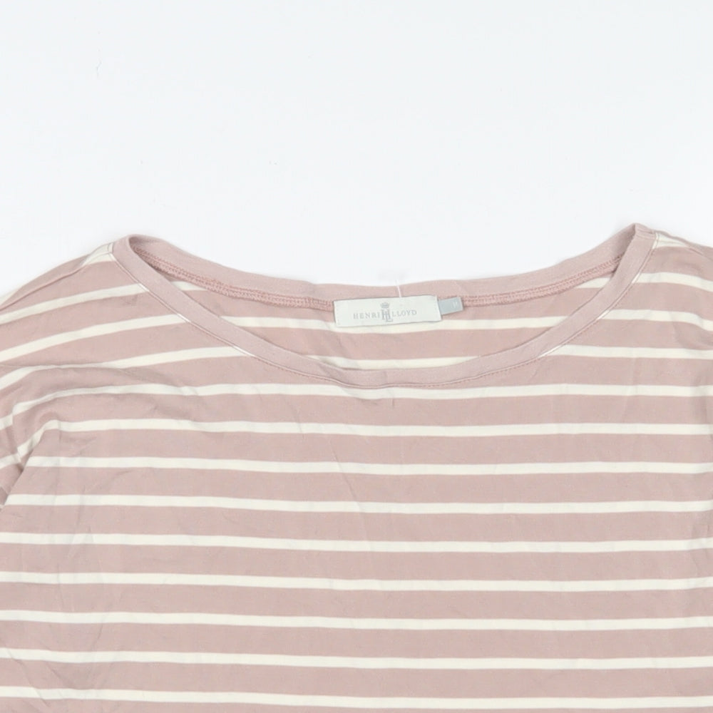 Henri Lloyd Womens Pink Striped Lyocell Basic T-Shirt Size M Boat Neck - Logo, Embroidered