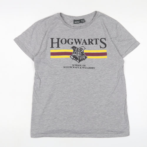 Harry Potter Womens Grey Cotton Basic T-Shirt Size 14 Crew Neck - Hogwarts