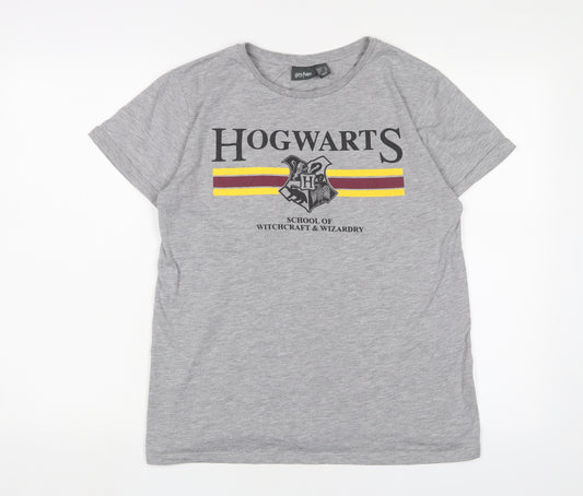 Harry Potter Womens Grey Cotton Basic T-Shirt Size 14 Crew Neck - Hogwarts