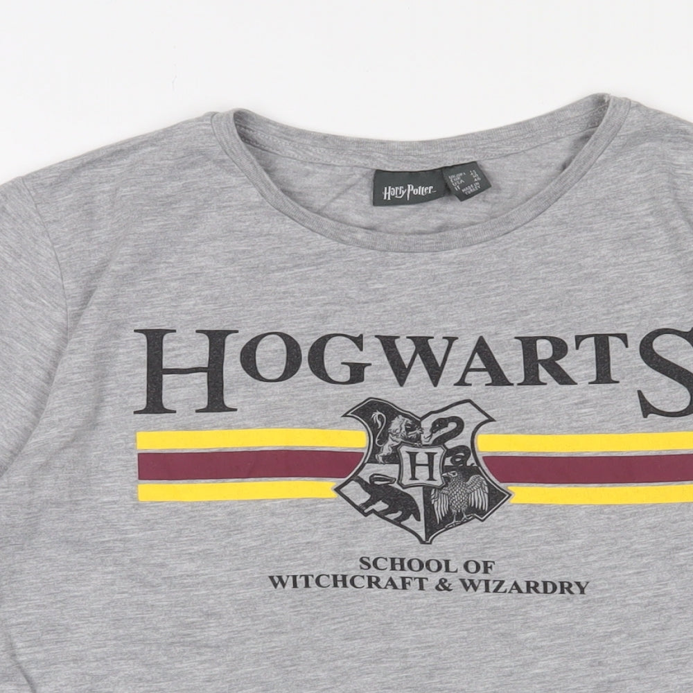 Harry Potter Womens Grey Cotton Basic T-Shirt Size 14 Crew Neck - Hogwarts