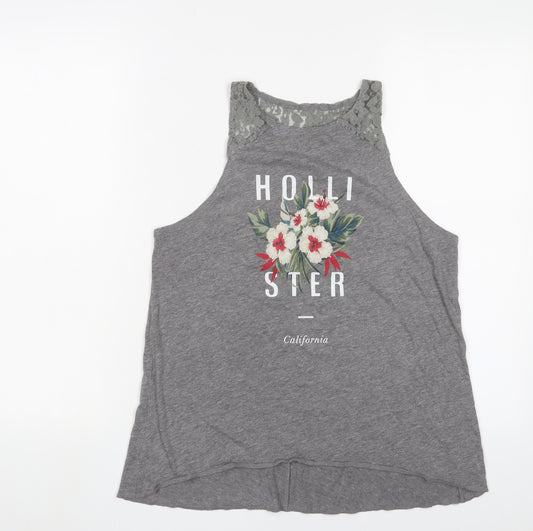 Hollister Womens Grey Cotton Basic Tank Size S Scoop Neck - Logo, Lace