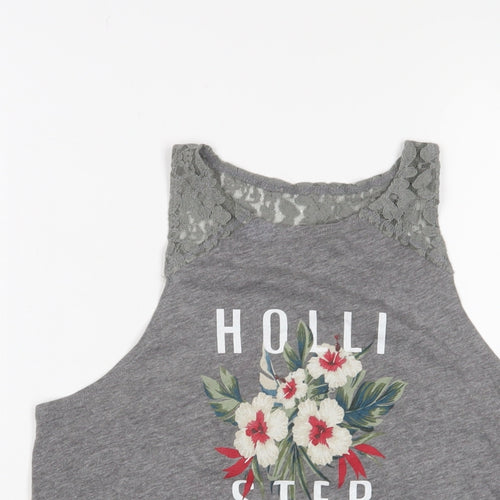 Hollister Womens Grey Cotton Basic Tank Size S Scoop Neck - Logo, Lace