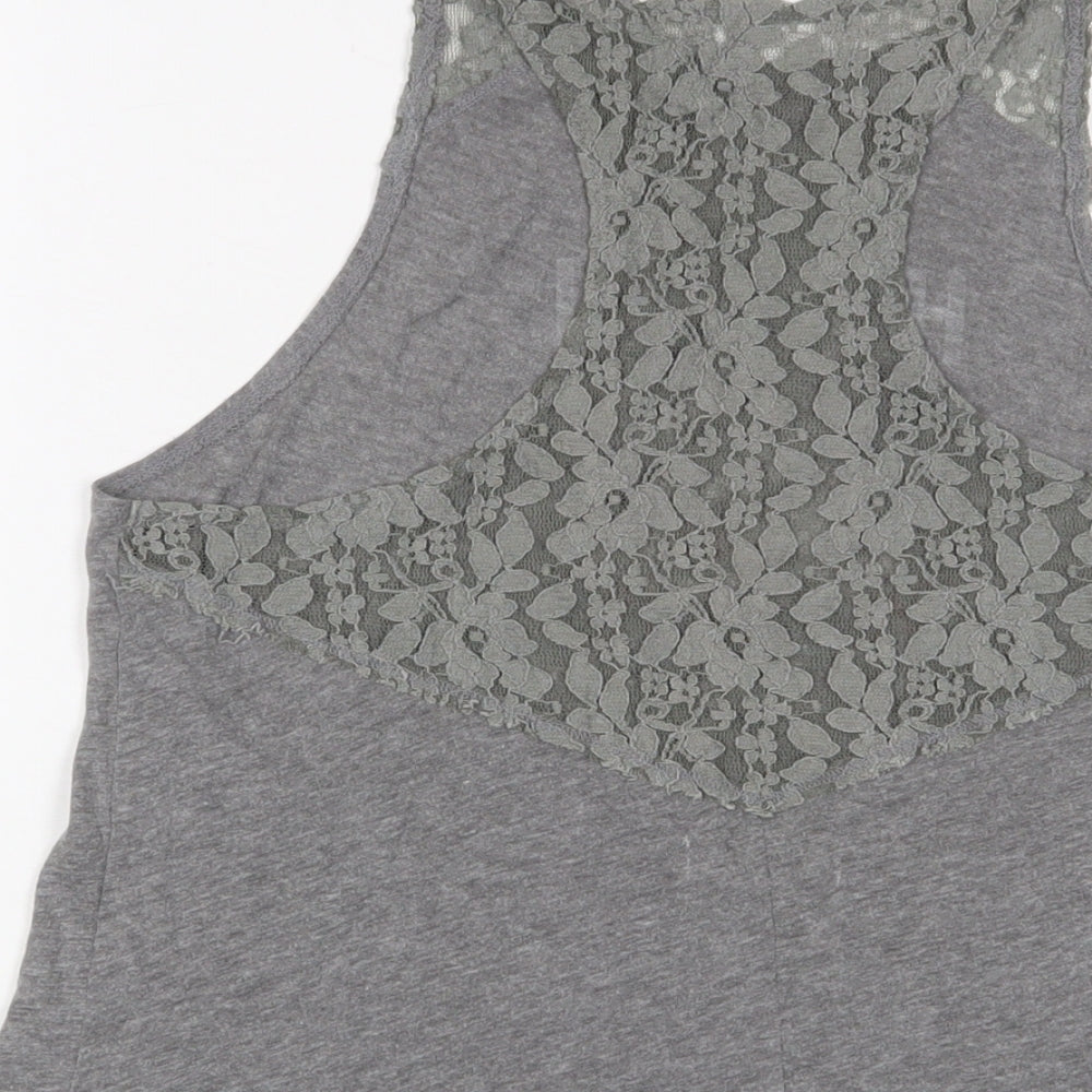 Hollister Womens Grey Cotton Basic Tank Size S Scoop Neck - Logo, Lace