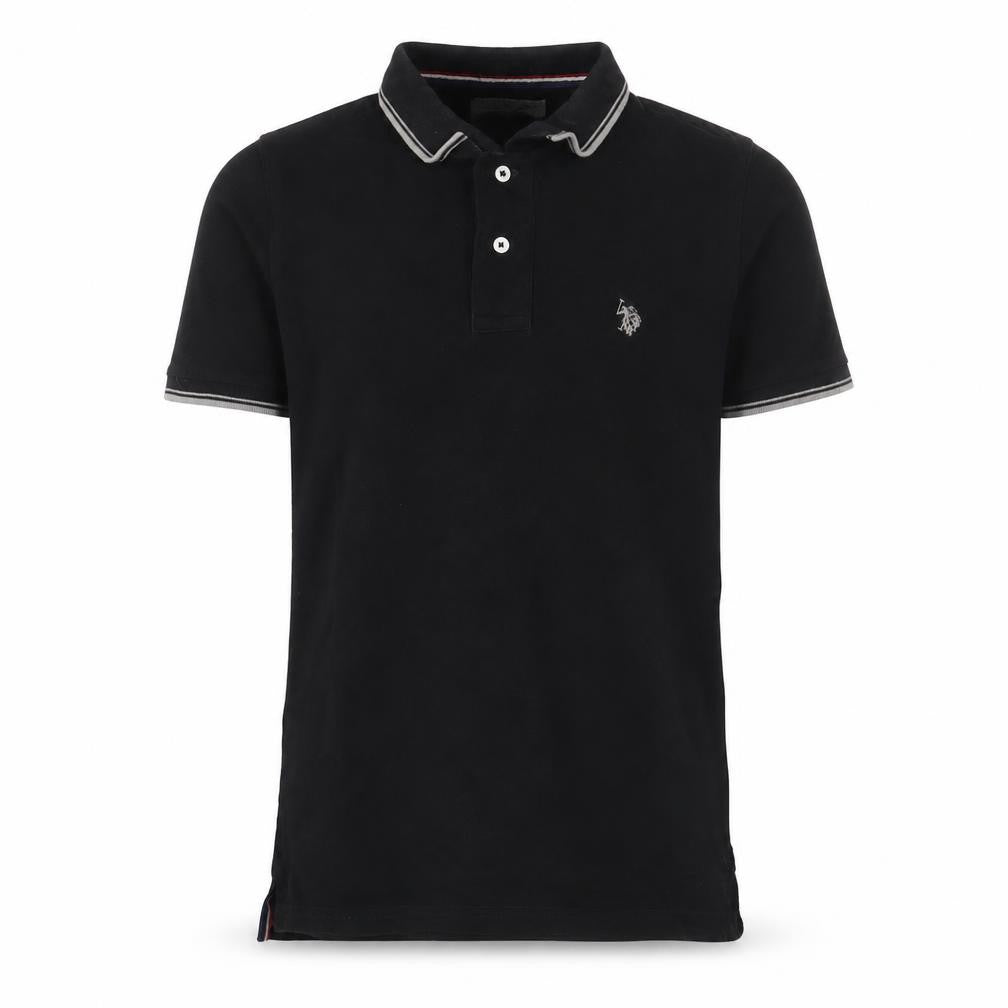 US Polo Assn. Mens Black Cotton Polo Size S Collared Button - Logo, Embroidered
