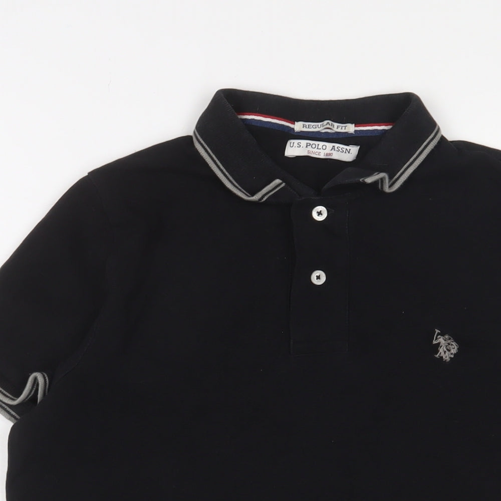 US Polo Assn. Mens Black Cotton Polo Size S Collared Button - Logo, Embroidered