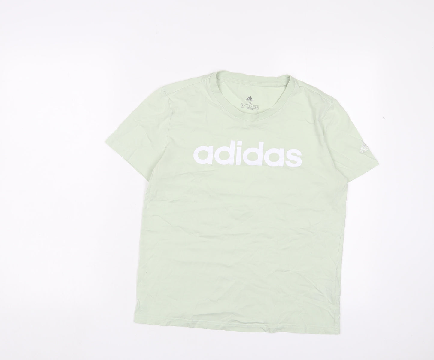 adidas Womens Green Cotton Basic T-Shirt Size 12 Crew Neck - Logo, Embroidered