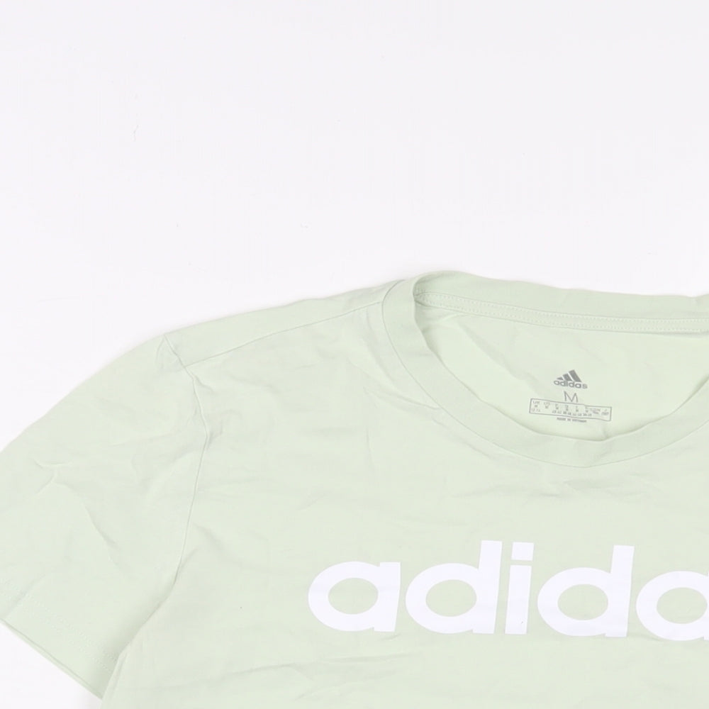 adidas Womens Green Cotton Basic T-Shirt Size 12 Crew Neck - Logo, Embroidered