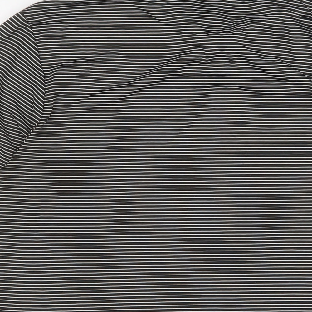 Slazenger Mens Black Striped Polyester Polo Size M Collared Button - Logo, Embroidered