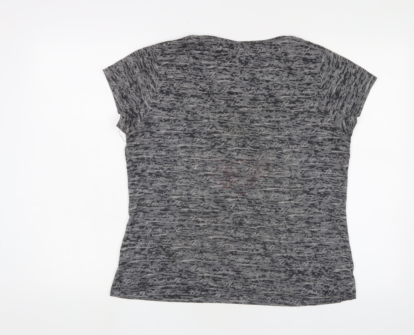 Phillip Plein Womens Grey Cotton Basic T-Shirt Size 2XL Crew Neck - Studded