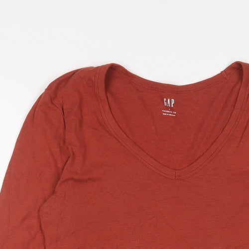 Gap Womens Brown Cotton Basic T-Shirt Size L V-Neck