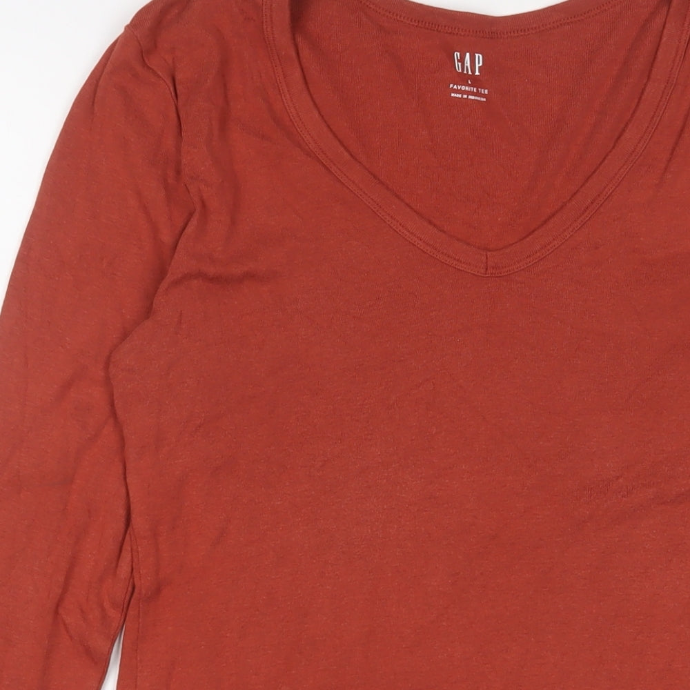 Gap Womens Brown Cotton Basic T-Shirt Size L V-Neck