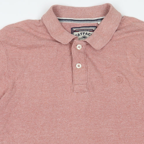 Fat Face Mens Pink Cotton Polo Size L Collared Button - Logo, Embroidered