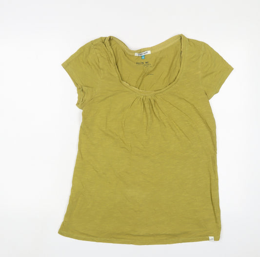 White Stuff Womens Green Cotton Basic T-Shirt Size 14 Scoop Neck - Pleated