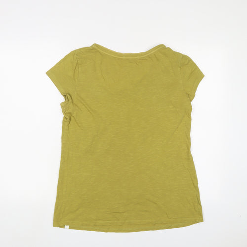 White Stuff Womens Green Cotton Basic T-Shirt Size 14 Scoop Neck - Pleated