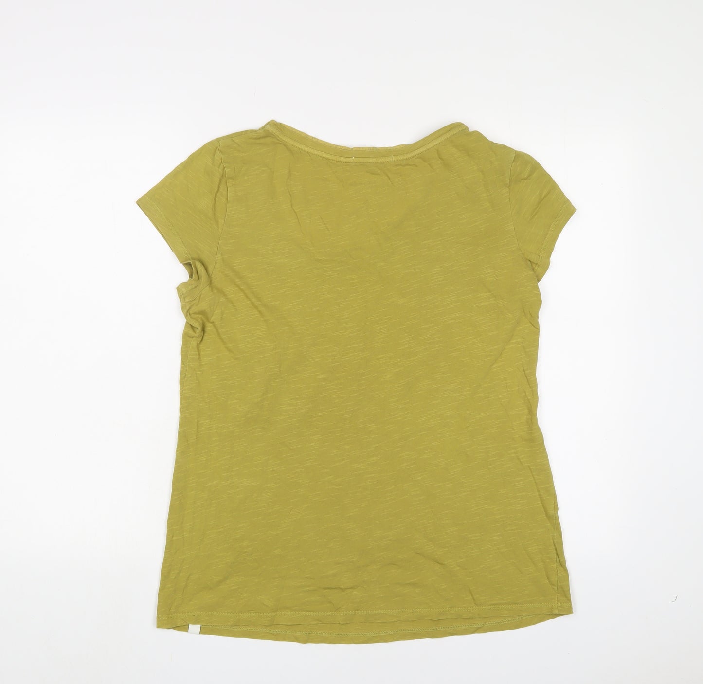 White Stuff Womens Green Cotton Basic T-Shirt Size 14 Scoop Neck - Pleated