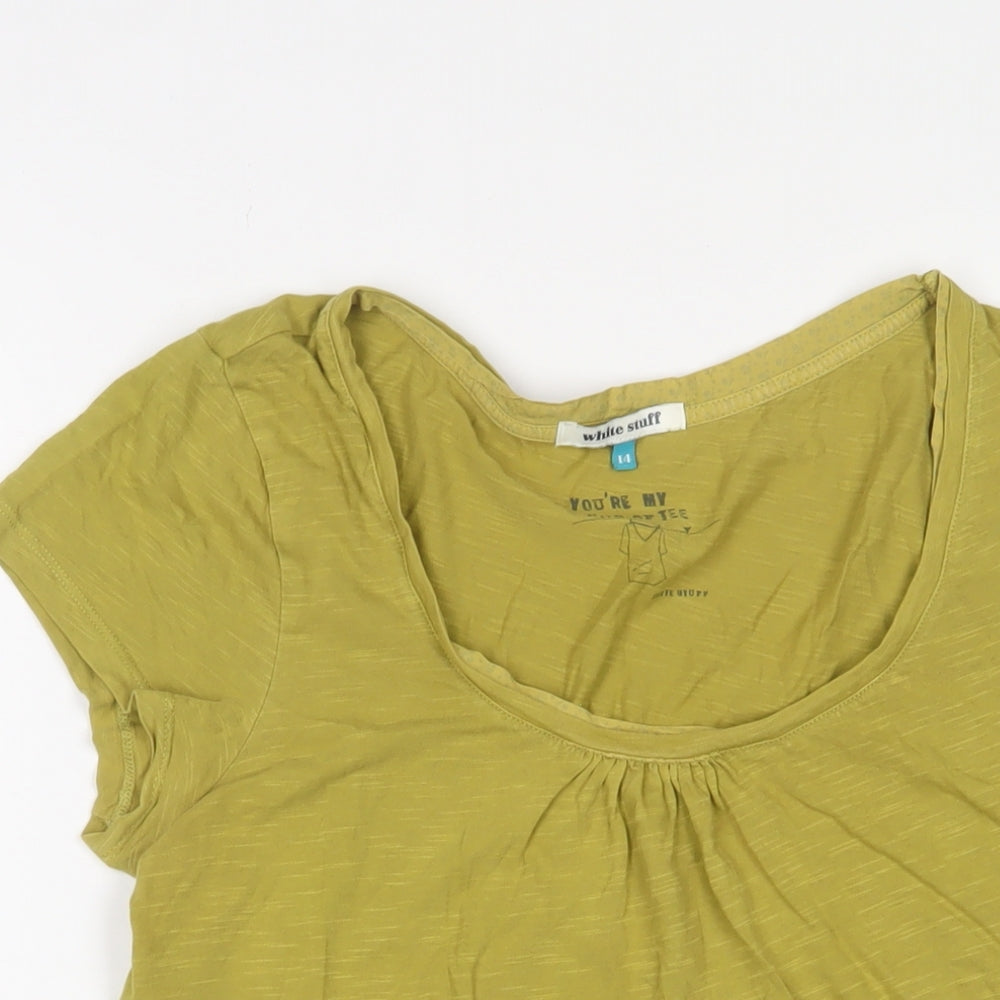 White Stuff Womens Green Cotton Basic T-Shirt Size 14 Scoop Neck - Pleated