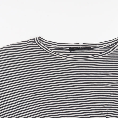 AllSaints Womens Black Striped Cotton Cropped T-Shirt Size L Crew Neck - Tie Front