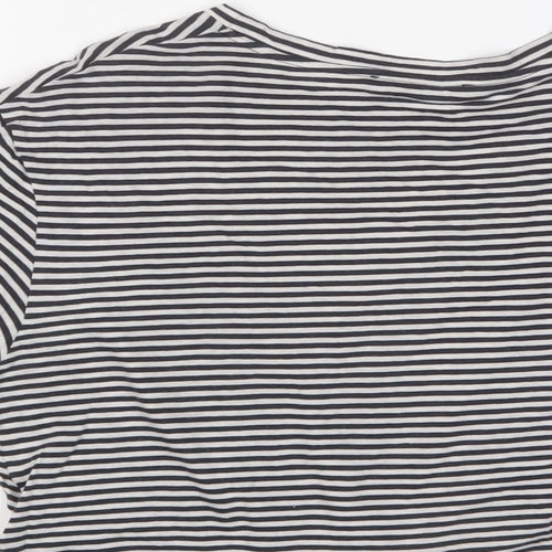 AllSaints Womens Black Striped Cotton Cropped T-Shirt Size L Crew Neck - Tie Front