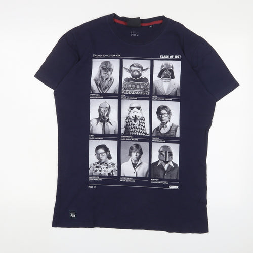 CNK Mens Blue Cotton T-Shirt Size M Crew Neck